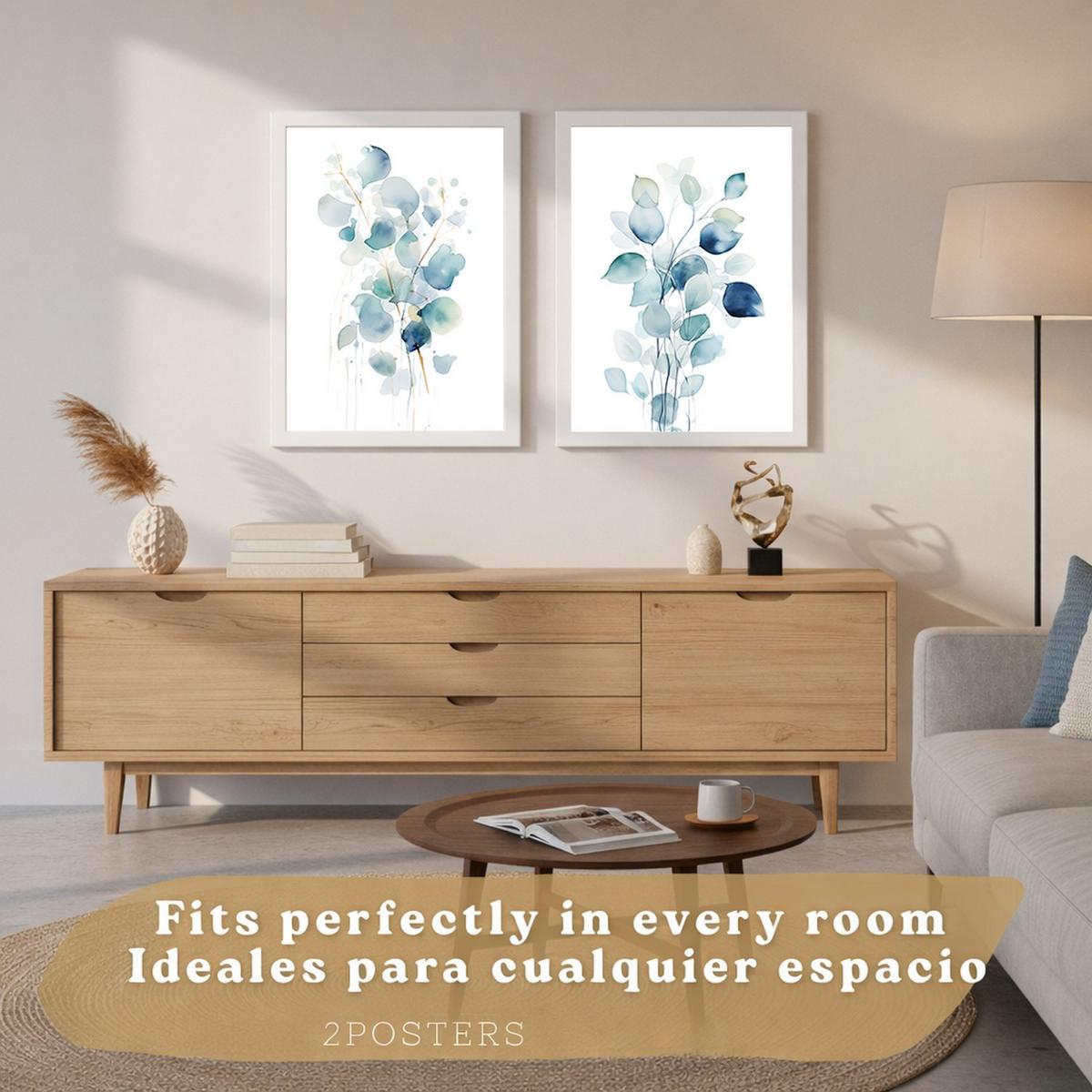 POSTER 2er-Set Wandbilder Blumen Aquarell modern Wohnzimmer Deko, Schlafzimmer, Küche, Badezimmer Rahmenlos A4 - Klar, Papier (29.7/1/21cm) - Nacnic