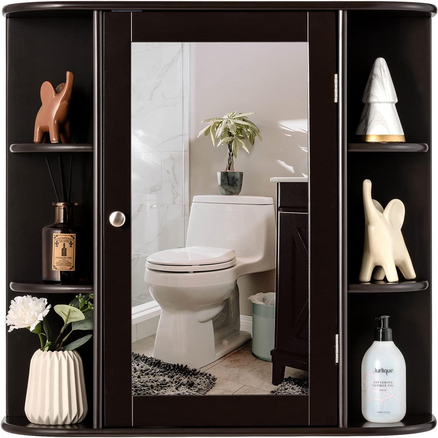 SPIEGELSCHRANK Badezimmerspiegel Braun - Braun, Holz (65/63/17cm) - COSTWAY