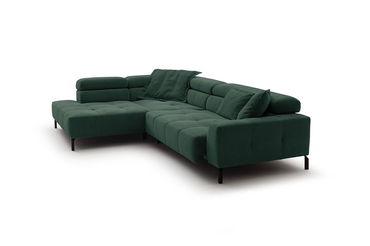ECKSOFA MIT MOTORISCHEM SITZVORZUG OHIO Smaragdgrün Cord Relaxfunktion - Smaragdgrün/Schwarz, Textil/Metall (311/219cm) - KAWOLA