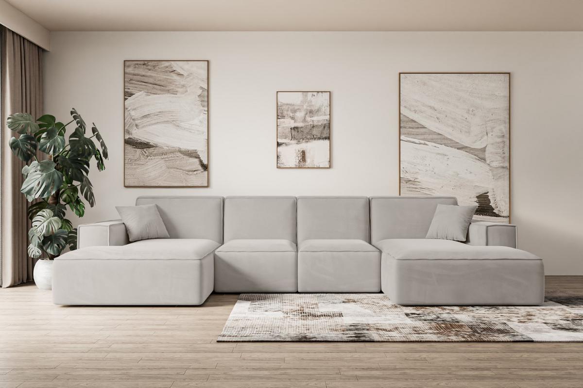 WOHNLANDSCHAFT SIERRA-U - 349x169x80 cm Hellbraun Velours - Hellbraun/Schwarz, Holzwerkstoff/Kunststoff (349/80/169cm) - ALTDECOR