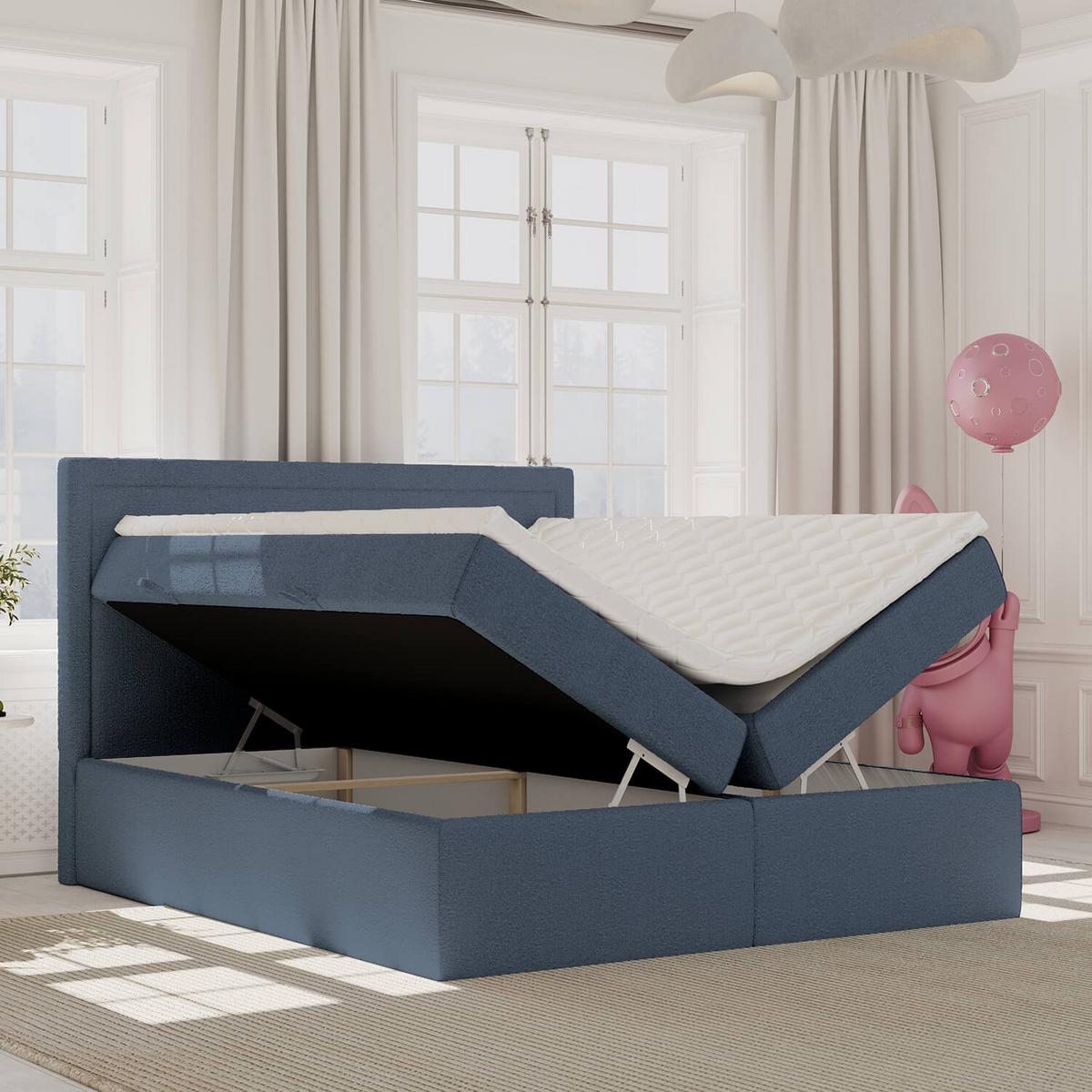 BOXBETT Jodan 180/200 cm Marineblau im Baloo Stoff - Schwarz/Dunkelblau, Holz/Holzwerkstoff (180/200cm) - AltaBeds