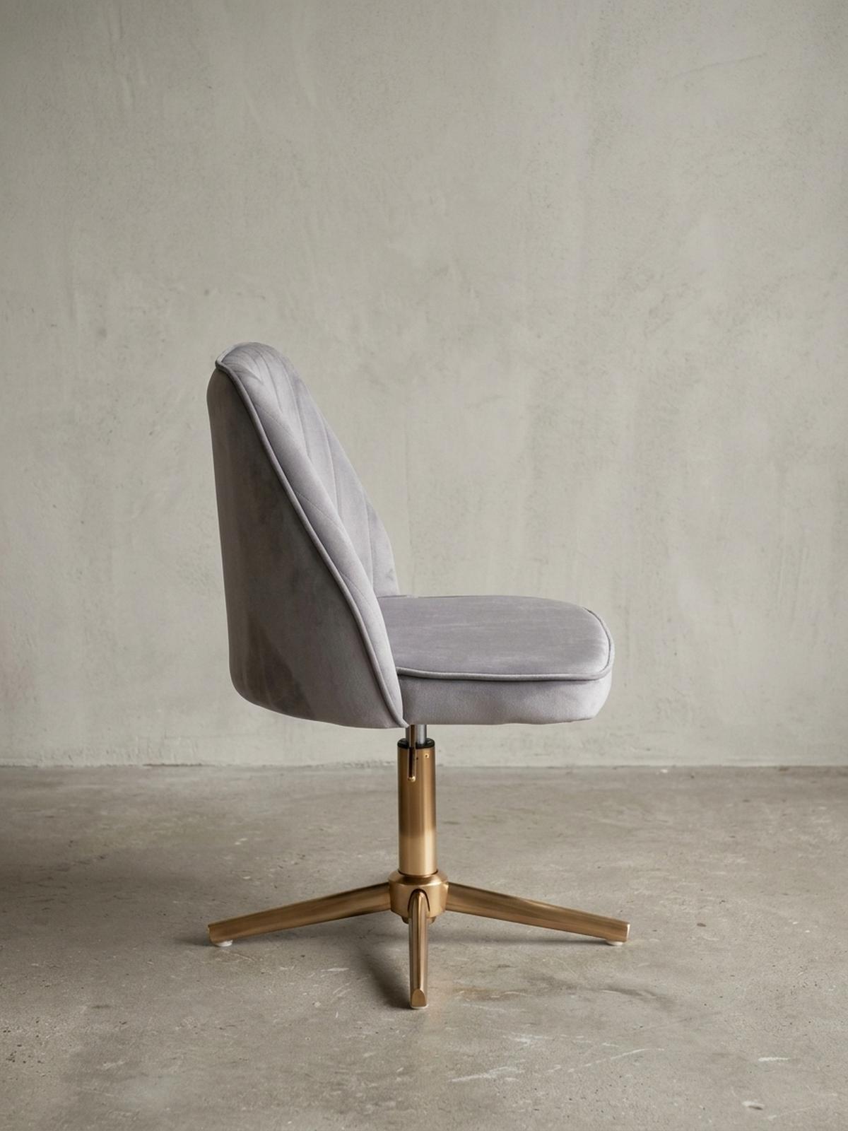 DREHSTUHL Samt mit Höhenverstellung, Eisenfuß und 360° Drehfunktion TANARO, Grau 60x60x100 cm - Goldfarben/Grau, Textil/Metall (60/100/60cm) - KADIMA DESIGN