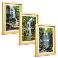 BILDER SET 3er Set - 20x30 cm Goldrahmen - Wasserfälle, grüne Umgebung - Goldfarben, Kunststoff (20/30cm) - TULUP