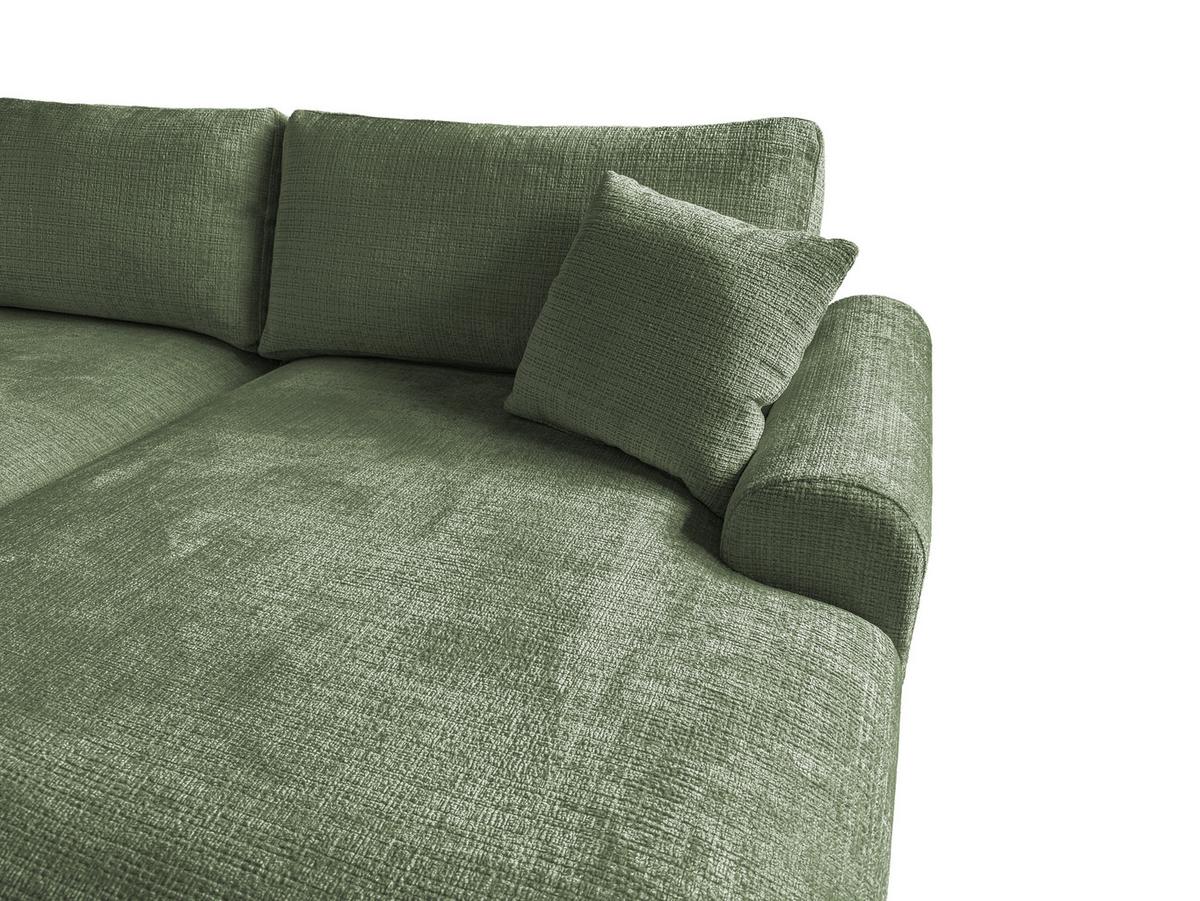 ECKSOFA Melvano mit Schlaffunktion und Bettkasten im Japandi-Stil aus weichem Grün Chenille-Stoff - Schwarz/Grün, Holz/Kunststoff (240/145cm) - S-Style