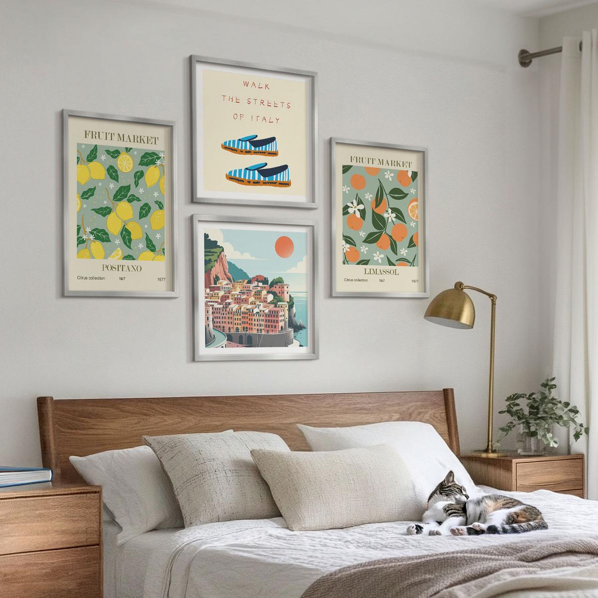 BILDER SET 4er Set - 50x50 cm & 40x60 cm Silberner Rahmen - Fruchtmuster der italienischen Kultur - Silberfarben, Kunststoff (50/50cm) - TULUP