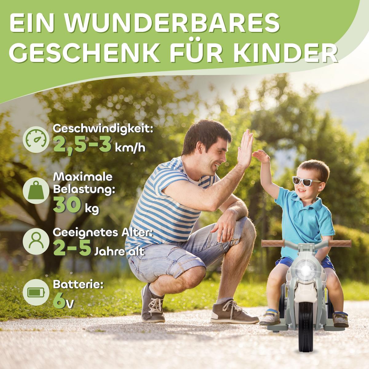KINDER Elektro-Motorrad, 6V Kindermotorrad mit Musik, Blasen, Kinderfahrzeug - Creme, Kunststoff (80/36/43.5cm) - AIYAPLAY