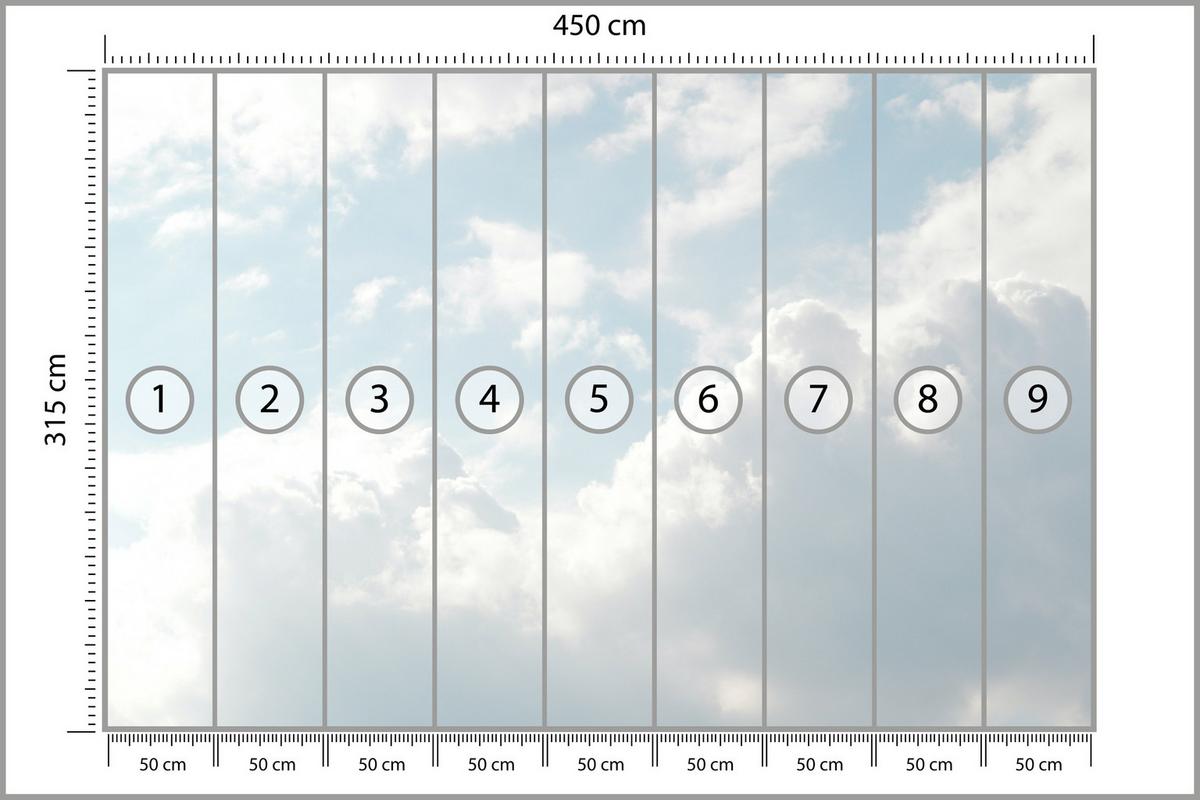 FOTOTAPETE für Schlafzimmer Dichte Weiße Wolken Himmel 450x315 - Blau/Weiß, Papier (450/315cm) - Muralo