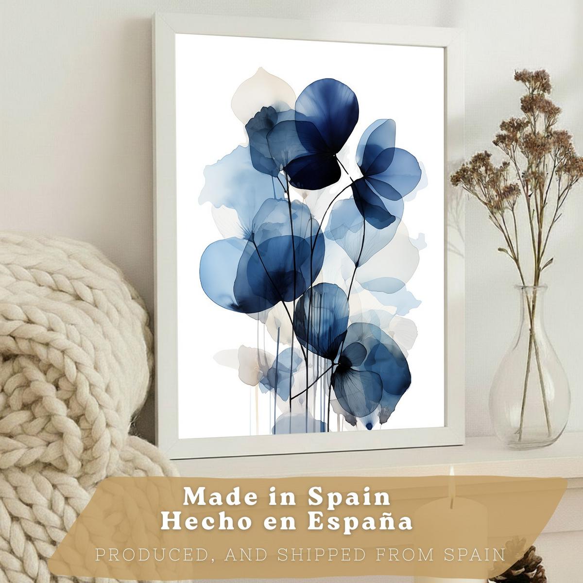 POSTER 3er-Set Wandbilder Blumen Blau modern Wohnzimmer Deko, Schlafzimmer, Küche, Badezimmer Weißer Rahmen A4 - Weiß, Papier (29.7/1/21cm) - Nacnic