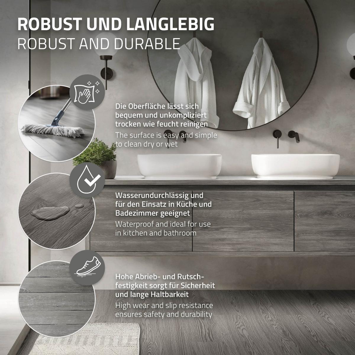 VINYLBODEN selbstklebend 2,23m²/16 Dielen Eiche Grau - Grau, Kunststoff (91.5/15.3/0.2cm) - ML-DESIGN