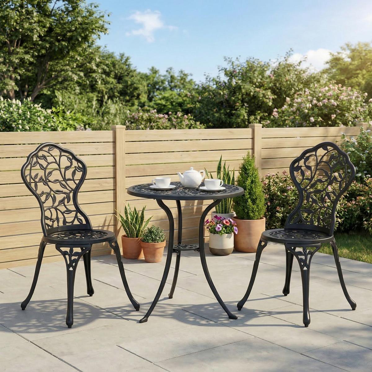 BISTROSET, Aluminiumguss, Schwarz - Schwarz, Metall - Outsunny