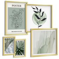 BILDER SET 5er Set - 50x50 cm & 20x30 cm & 40x60 cm Goldrahmen - Grün-beige Pflanzenmuster - Goldfarben, Kunststoff (40/60cm) - TULUP