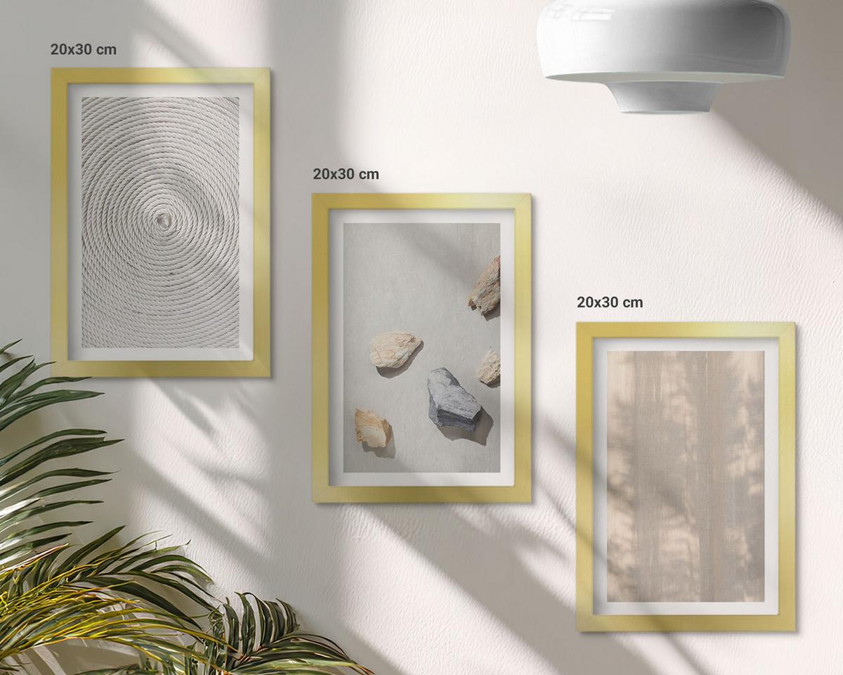 BILDER SET 3er Set - 20x30 cm Goldrahmen - Boho-Naturtexturen und -Strukturen - Goldfarben, Kunststoff (20/30cm) - TULUP