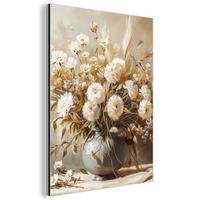 METALLBILD Blumen - Vase - Stilleben - Beige 30x40 cm - Creme, Metall (30/40cm) - MuchoWow