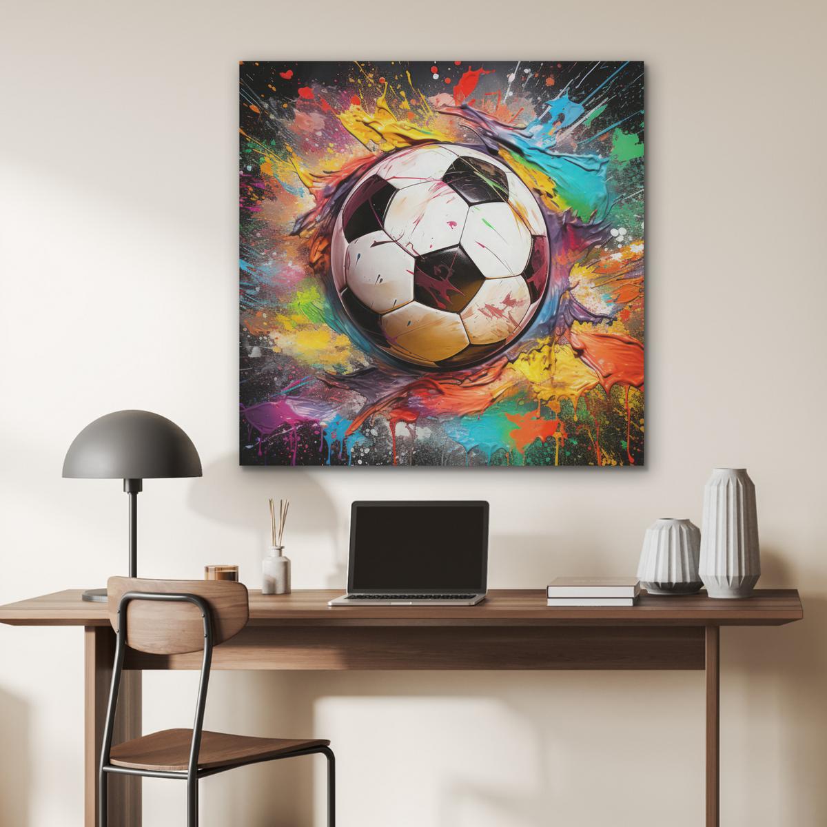AKUSTIKBILD Fußball - Farbe - Farben - Schwarz - Weiß Akustikpaneele 90x90 cm - Weiß, Kunststoff (90/90/0.9cm) - MuchoWow