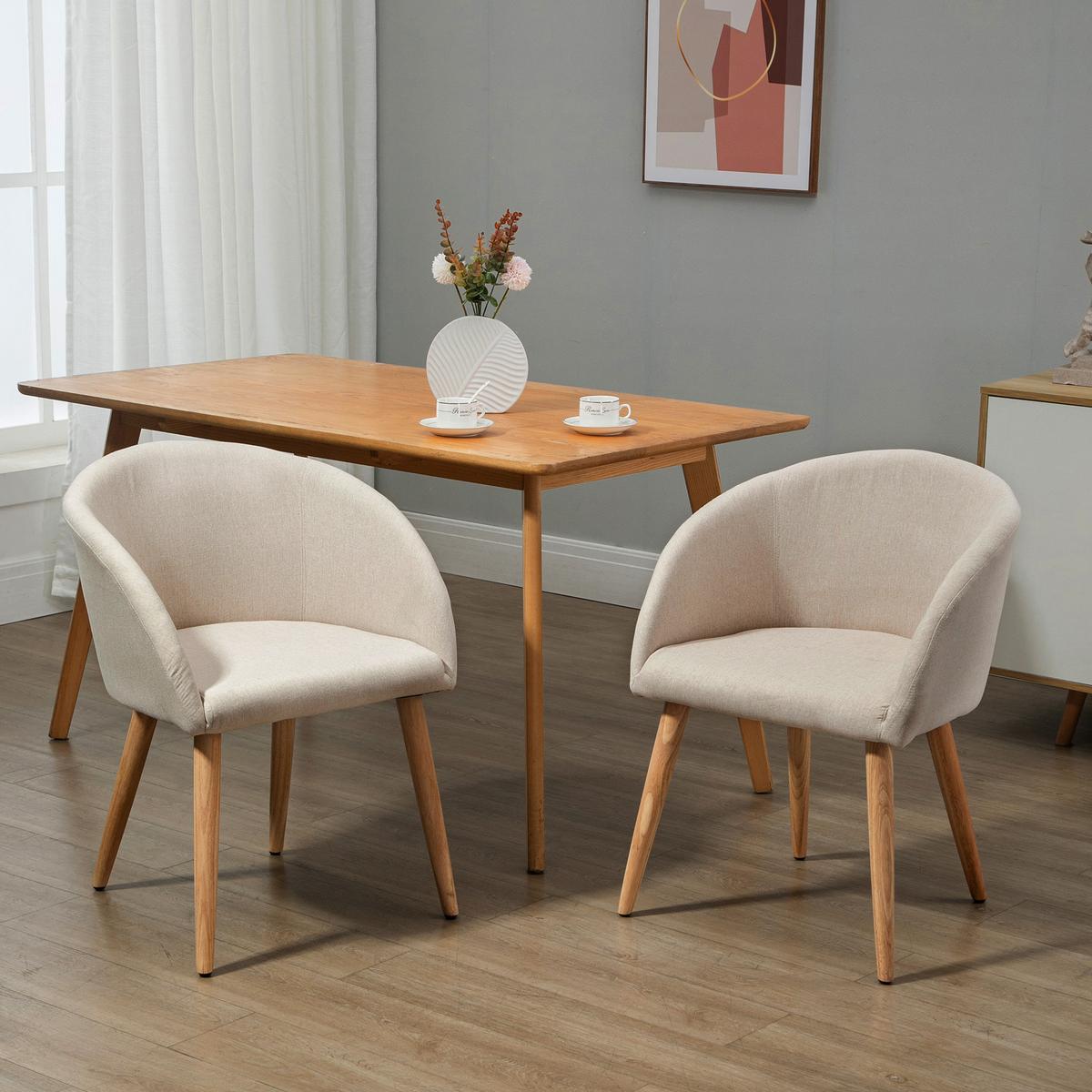 ESSSTÜHLE 2er Set Polyester Metall Beige - Beige/Naturfarben, Holz/Textil (55/74/56cm) - HOMCOM