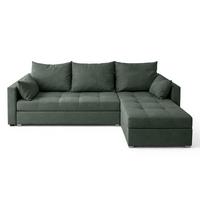 ECKSOFA Universelle L Form Elif Grün 220/140/85 cm stilvolle mit Schlaffunktion - Silberfarben/Grün, Kunststoff/Textil (220/140cm) - AX Living