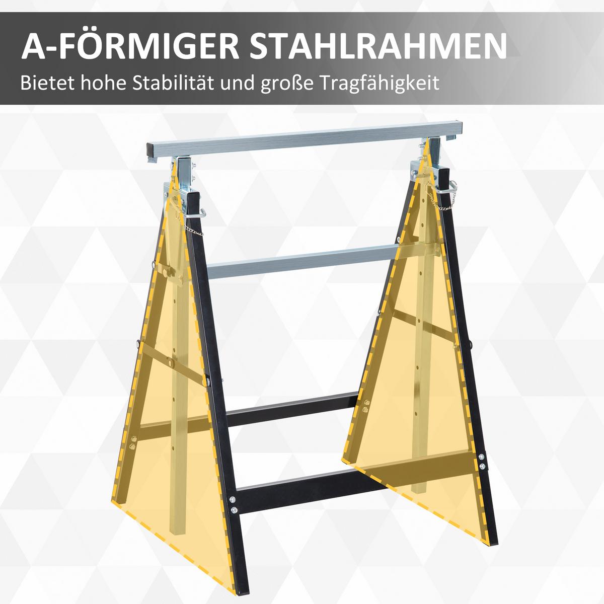 2 x Gerüstbock höhenverstellbar Unterstellbock Klappbock bis 200kg Stahl Schwarz - Schwarz, Metall (68/58/130cm) - HOMCOM