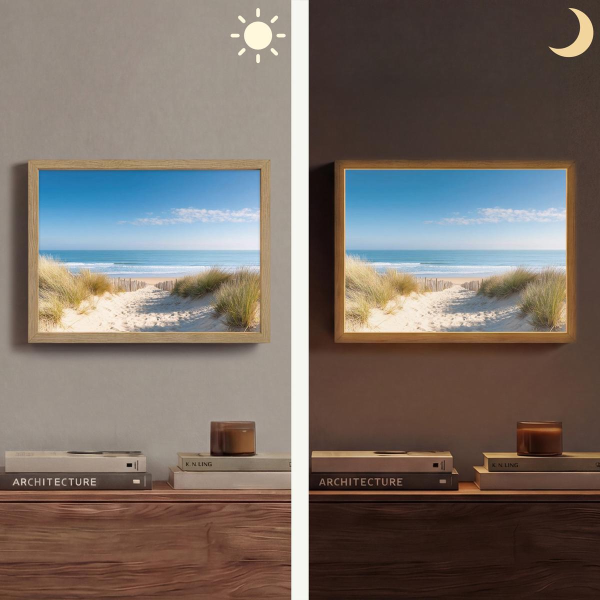 WANDLEUCHTE MIT AKKU Strand - Meer - Düne - Sand - Sommer 40x30 cm - Sandfarben, Holzwerkstoff (40/30/8cm) - OnlyWow