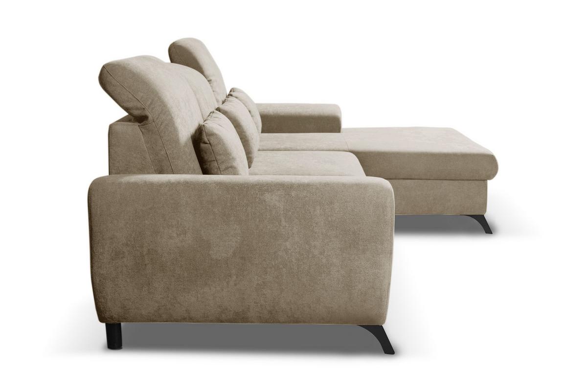 ECKSOFA LUCE R-S Beige Plüsch-Stoff mit Schlaffunktion - Beige, Holz (279/172cm) - MASSENO