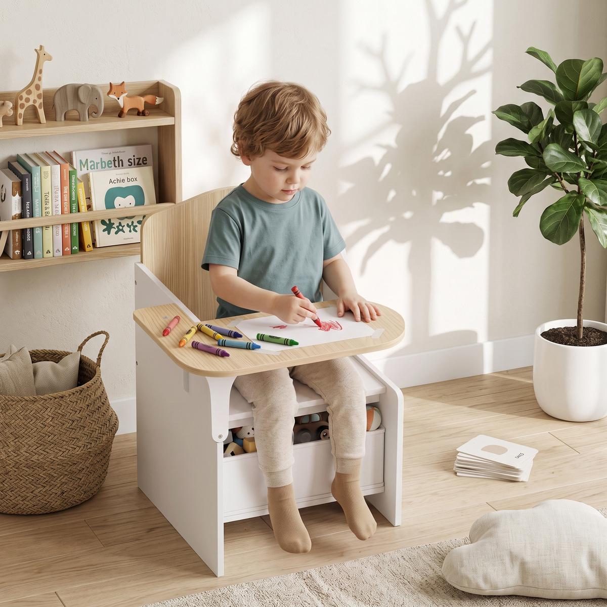 KINDERTISCH-MIT-STUHL MDF Vliesstoff Weiß - Weiß, Holzwerkstoff (51/59/58.5cm) - AIYAPLAY