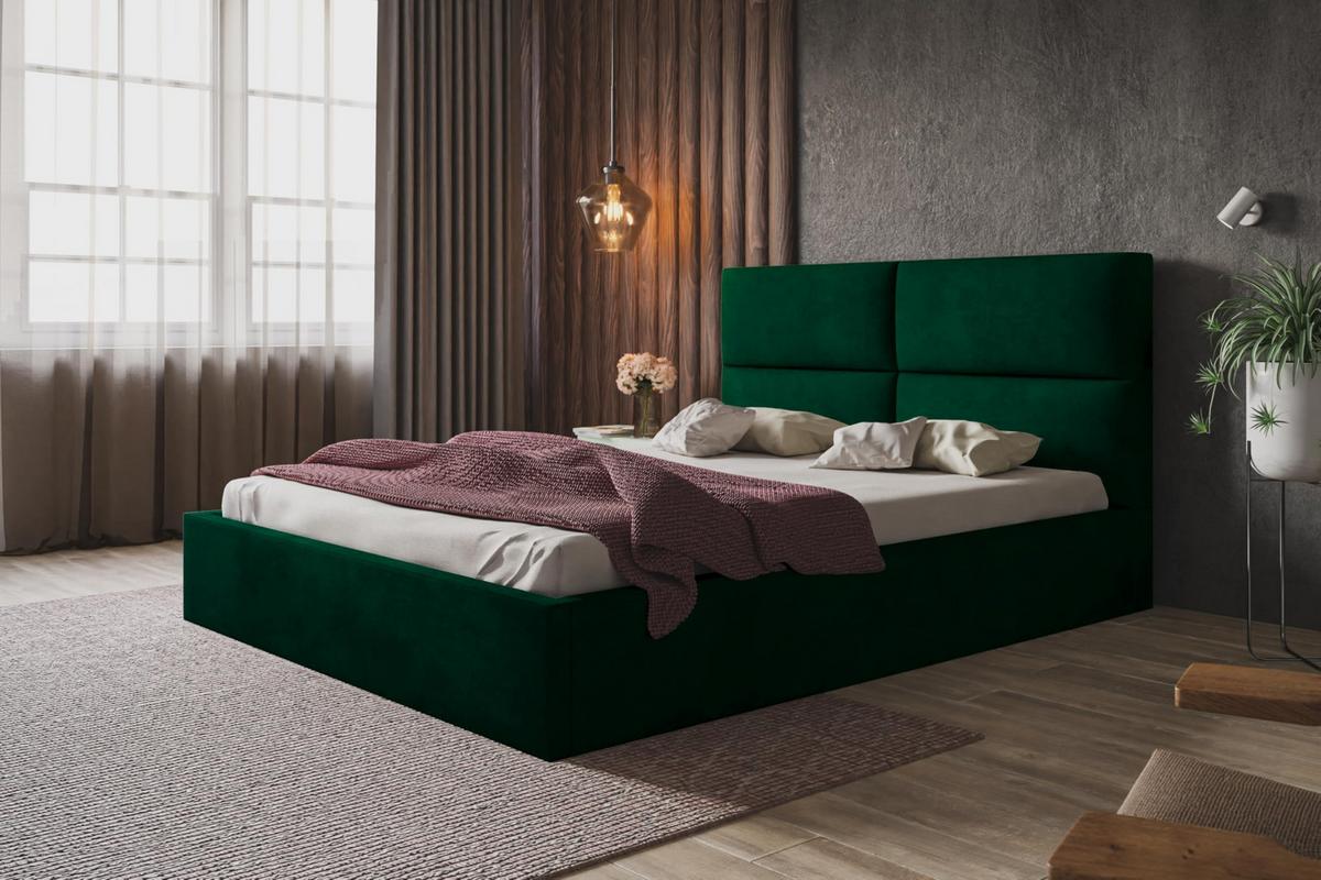 BETT 90x200 - Polsterbett mit Bettkasten und Metallrahmen - Modern Betten - Glatter Kronos-Stoff - Kollektion Lizbona, Grün - Grün, Holz/Textil (90/200cm) - Alpi-Möbel