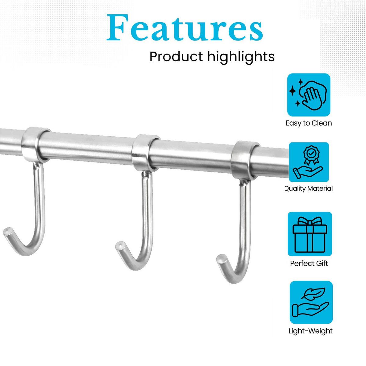 KÜCHEN HÄNGELEISTE mit 5 Haken - Silberfarben, Metall (3.4/2.2/36cm) - Intirilife