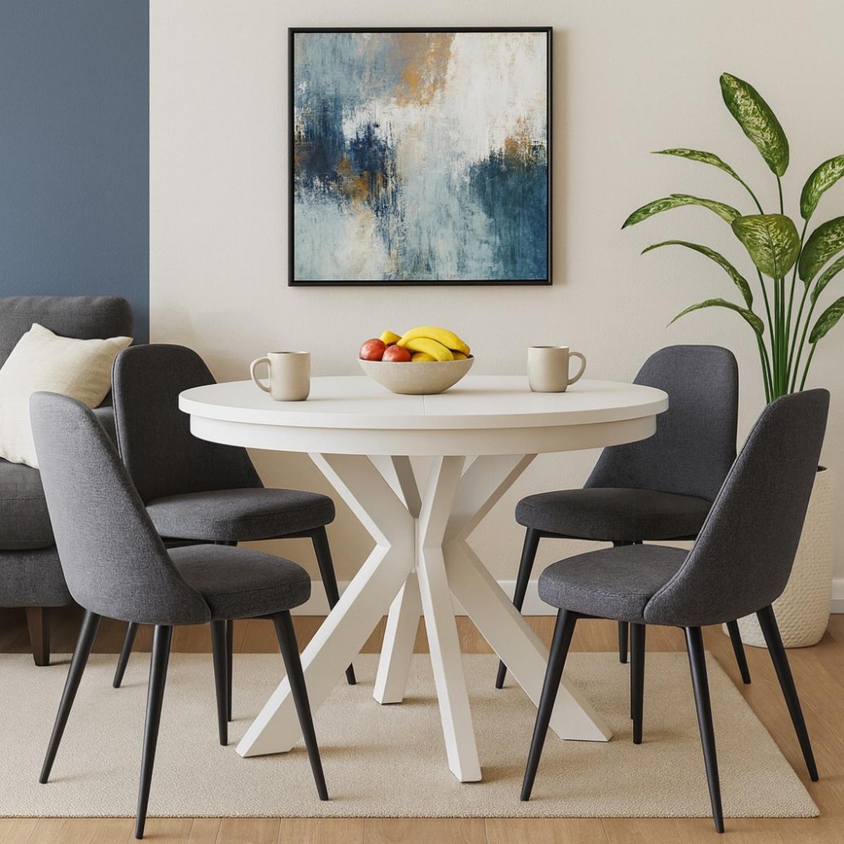 ESSTISCH Bilbao, Runder, mit Metallbeinen, Weiß - Weiß, Holzwerkstoff/Metall (100/100/77cm) - Beautysofa