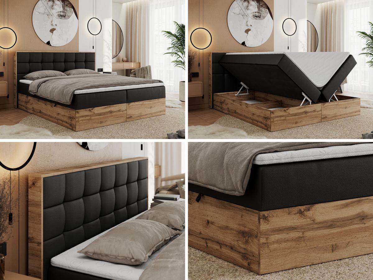 BOXBETT ALBERO 1 - 160/200 Schwarz Kunstleder - H4 - Schwarz, Holz/Textil (160/200cm) - MKS