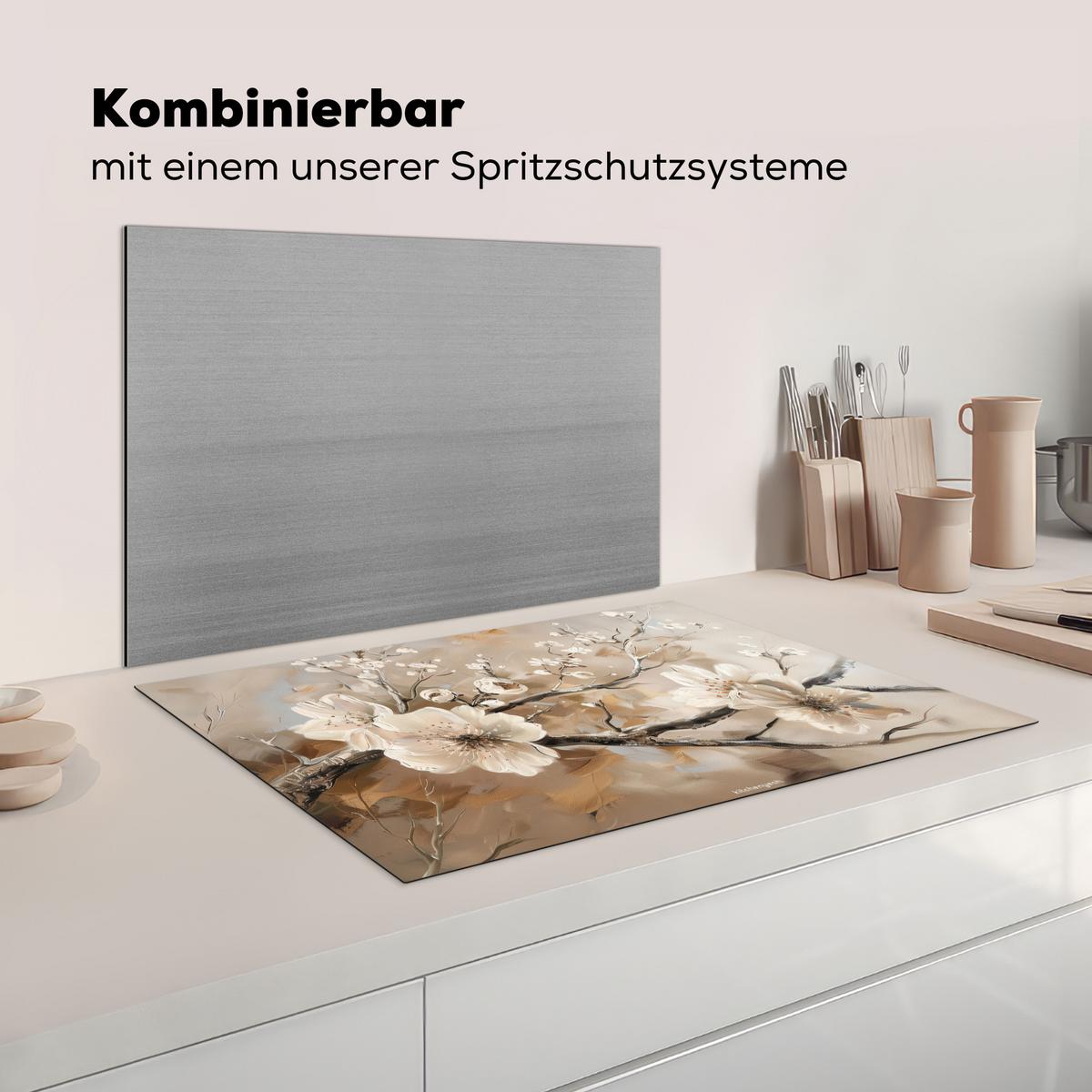 HERDABDECKPLATTE Blumen - Abstrakt - Gemalt - Beige Ceranfeldabdeckung 78x52 cm - Kaschmir, Kunststoff (78/52/0.2cm) - MuchoWow