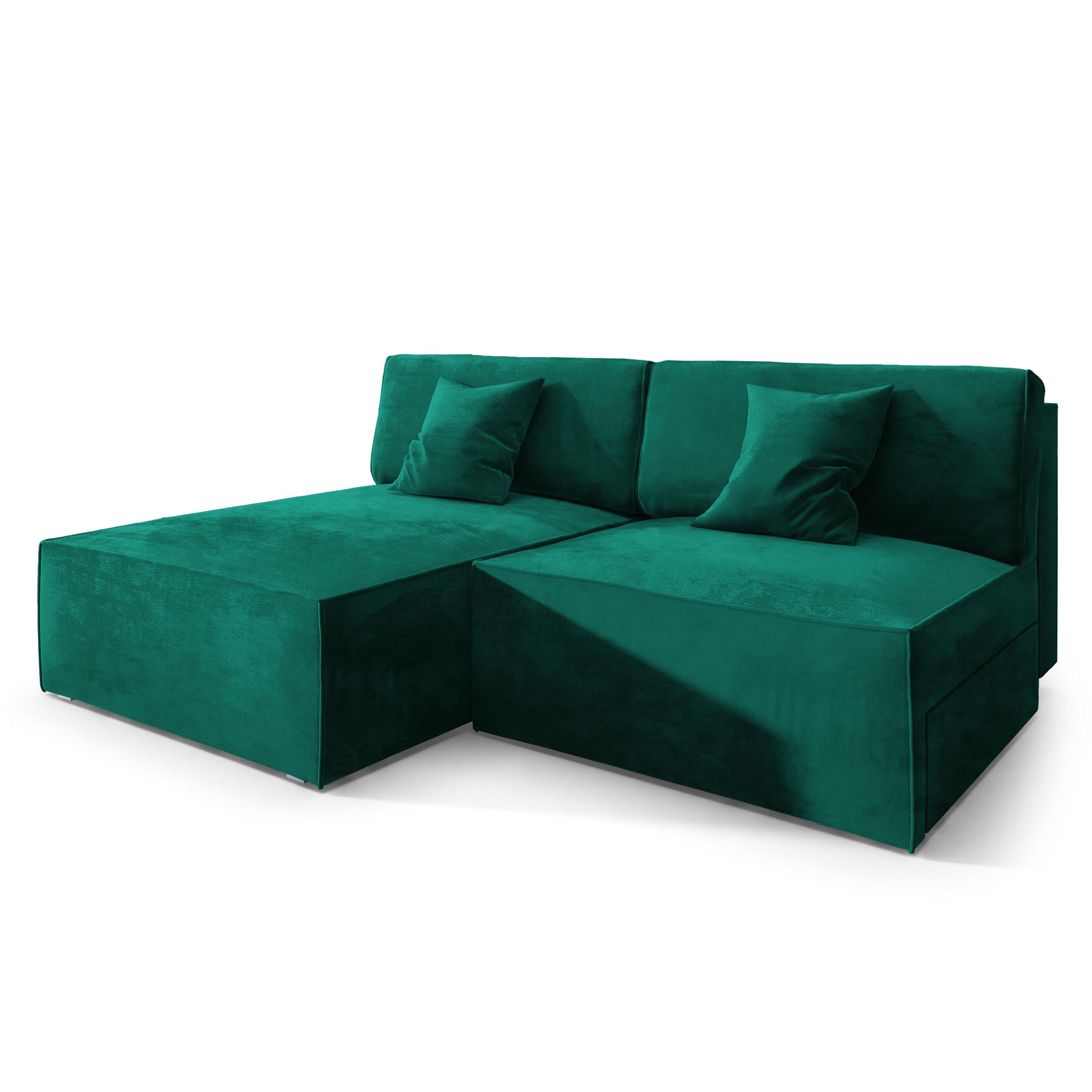 ECKSOFA FIORO M Grün Velours-Stoff mit Schlaffunktion - Grau/Grün, Holz/Kunststoff (204/148cm) - MASSENO