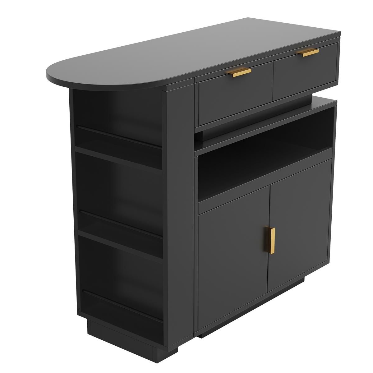 BARTISCH mit küchenbuffet in schwarz, 360° drehbar & led-beleuchtung - Schwarz, Holzwerkstoff (40/183/90cm) - Urban Meuble