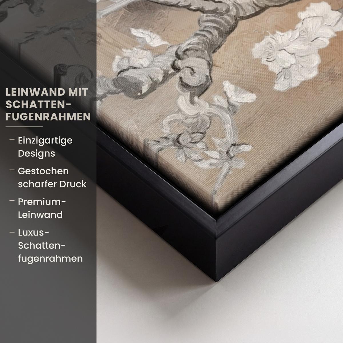 LEINWAND Bilder mit Rahmen - Mandelblüte - Kunst - Van Gogh - Beige - Abstrakt - 70x100 - Braun, Textil (70/100cm) - MuchoWow
