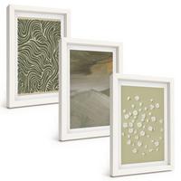BILDER SET 3er Set - 20x30 cm Weißer Rahmen - Abstrakte florale Wellenmuster - Weiß, Kunststoff (20/30cm) - TULUP