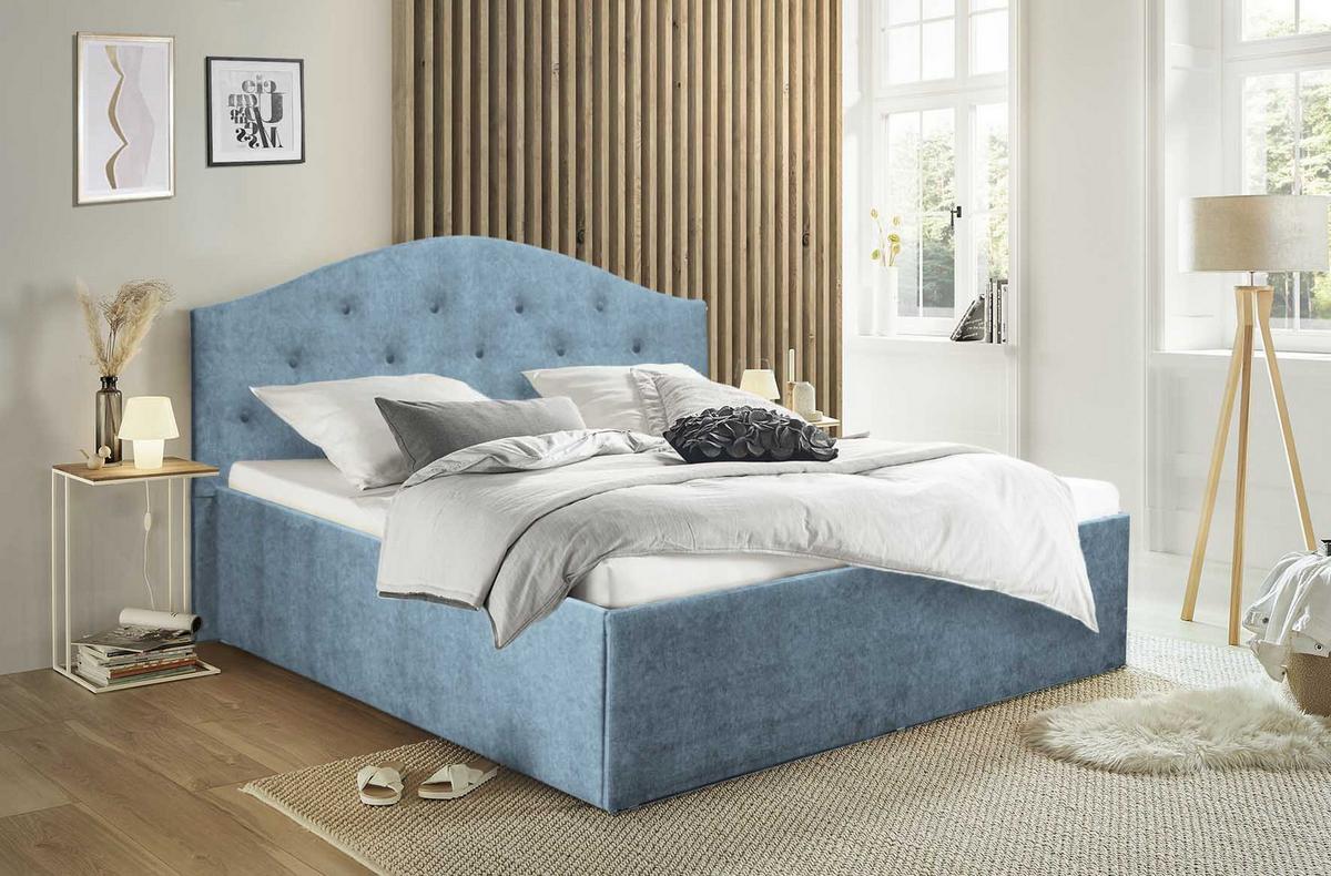 POLSTERBETT Oslo Blau 160 x 200 x 40 cm Stauraum ohne hydraulische Funktion Mit hochwertiger Matratze H2 (bis 100 kg) und Lattenrost - Blau, Holz (160/200cm) - Halmon Schlafkomfort Betten 