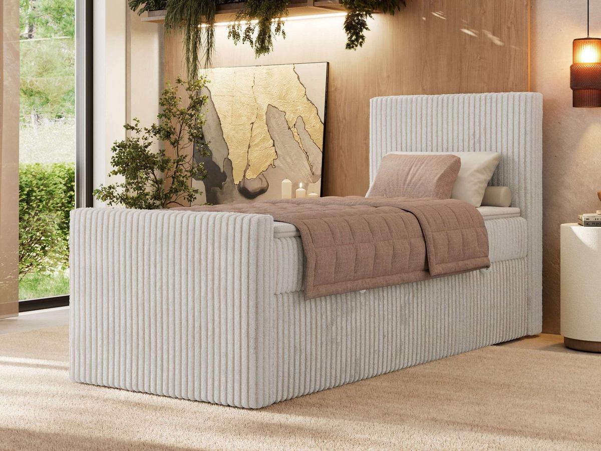 BOXBETT TILIANO DUO 90/200 - Beige Cord - H3 - Topper Visco - Rechts Seite - Beige, Textil (90/200cm) - MKS