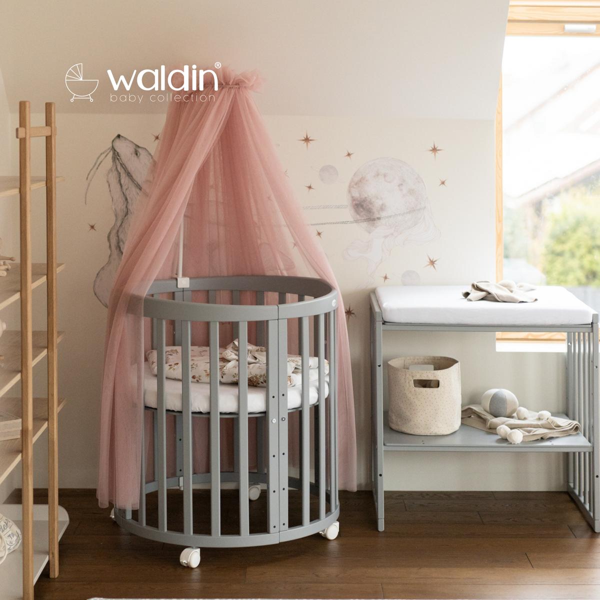 BABYBETT GREY OVAL 7in1 mit Matratze und Himmelset - Rosa/Grau, Holz/Textil (73/125cm) - waldin