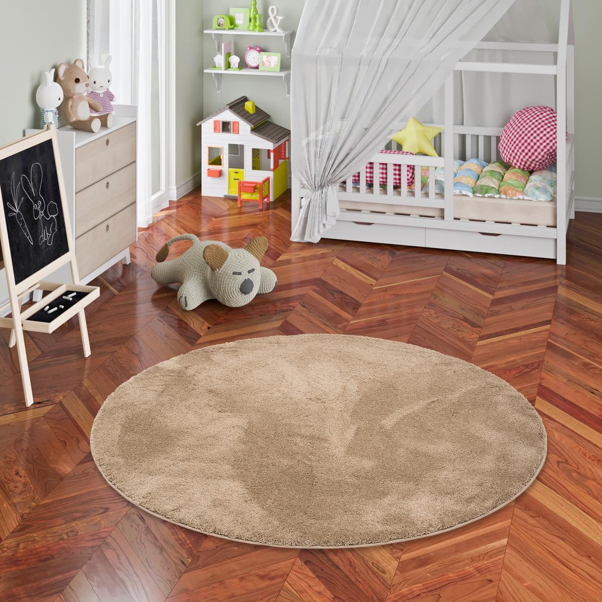 SUPER SOFT KINDER HOCHFLOR TEPPICH SILKY KIDS RUND - Taupe, Textil (160/160cm) - Pergamon
