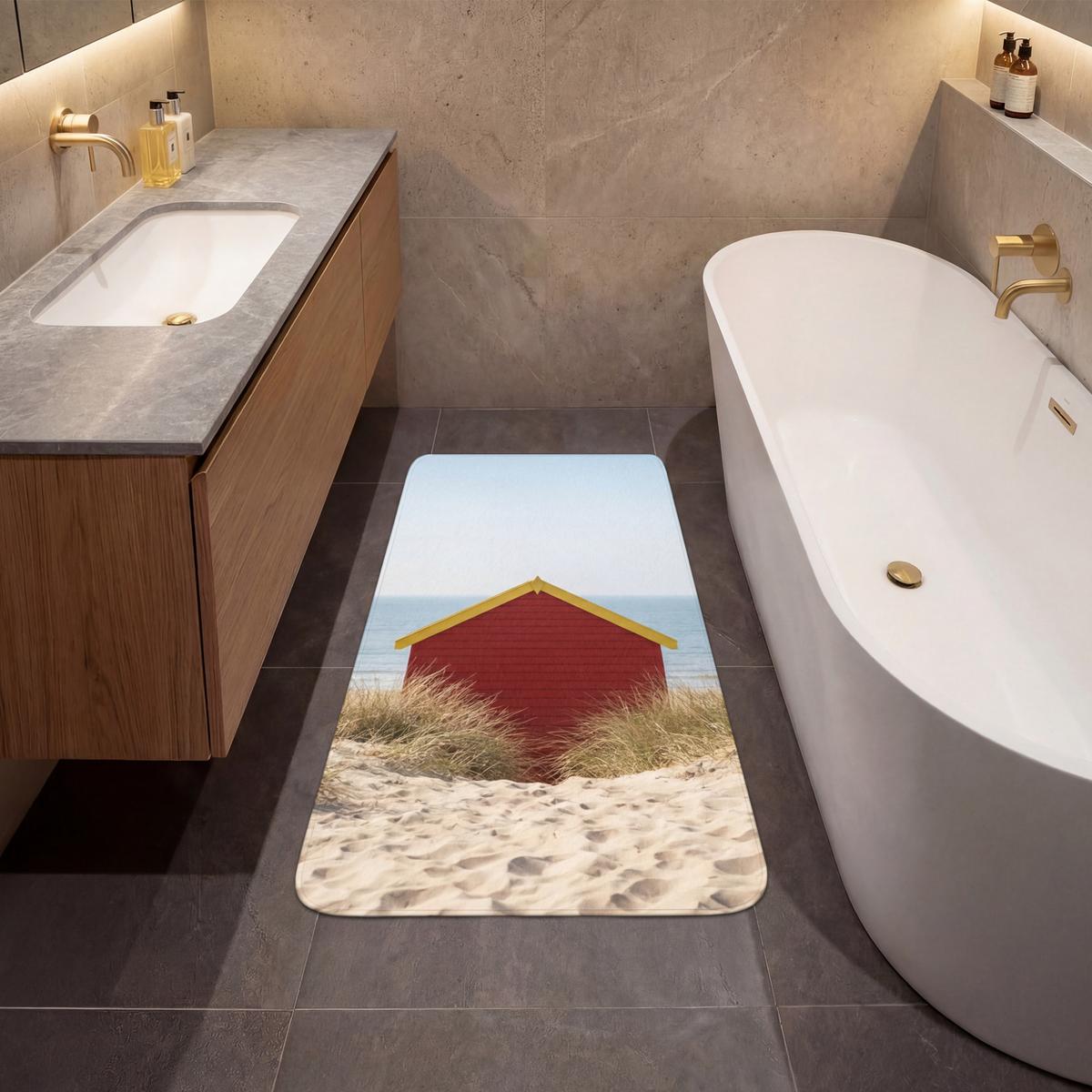 BADEMATTE Strand - Ferienhäuser - Farbenfroh - Dünen 60x120 cm - Multicolor, Textil (60/120cm) - OnlyWow