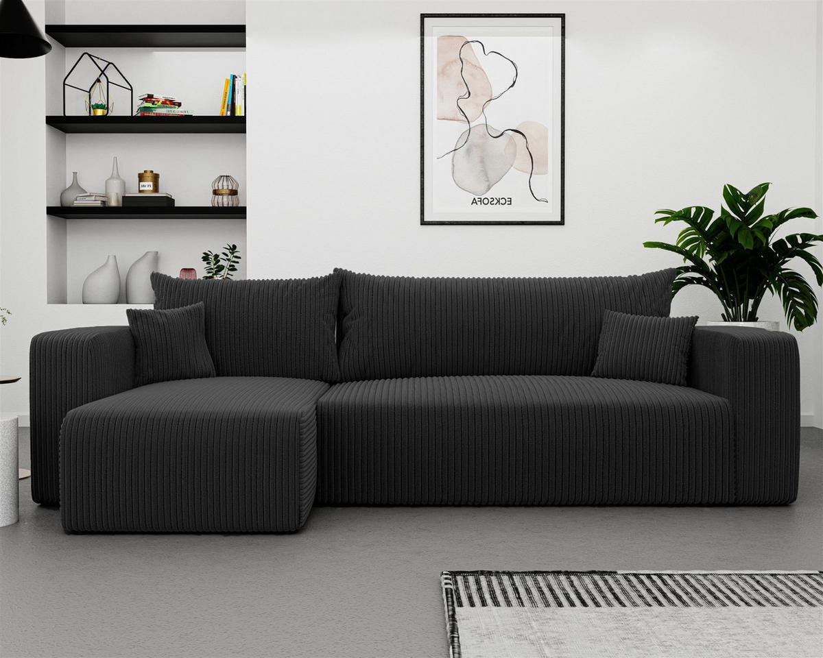ECKSOFA Luna Mit Schlaffunktion - Schwarz, Holzwerkstoff/Textil (248/145cm) - Fun Möbel