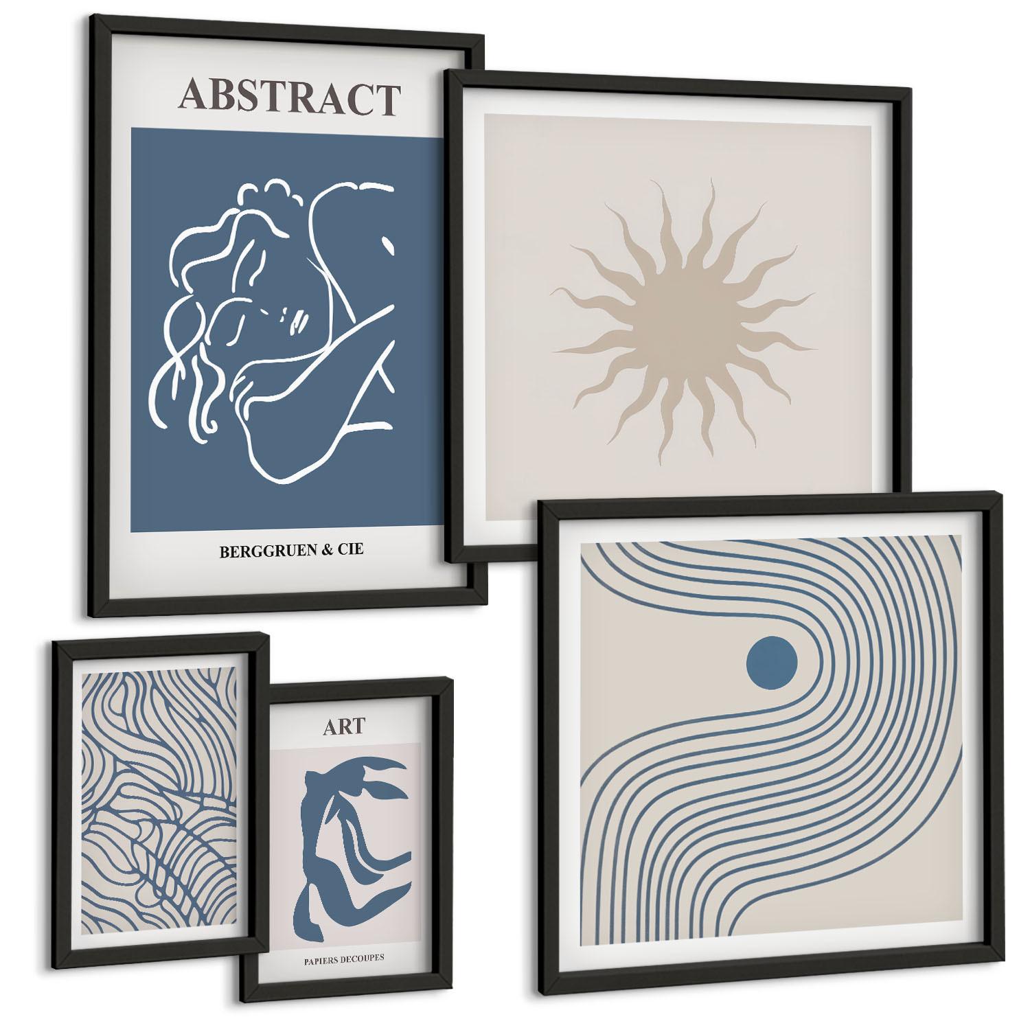 BILDER SET 5er Set - 50x50 cm & 20x30 cm & 40x60 cm Schwarzer Rahmen - Matisses stilvolle abstrakte Muster - Schwarz, Kunststoff (40/60cm) - TULUP