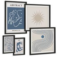 BILDER SET 5er Set - 50x50 cm & 20x30 cm & 40x60 cm Schwarzer Rahmen - Matisses stilvolle abstrakte Muster - Schwarz, Kunststoff (40/60cm) - TULUP