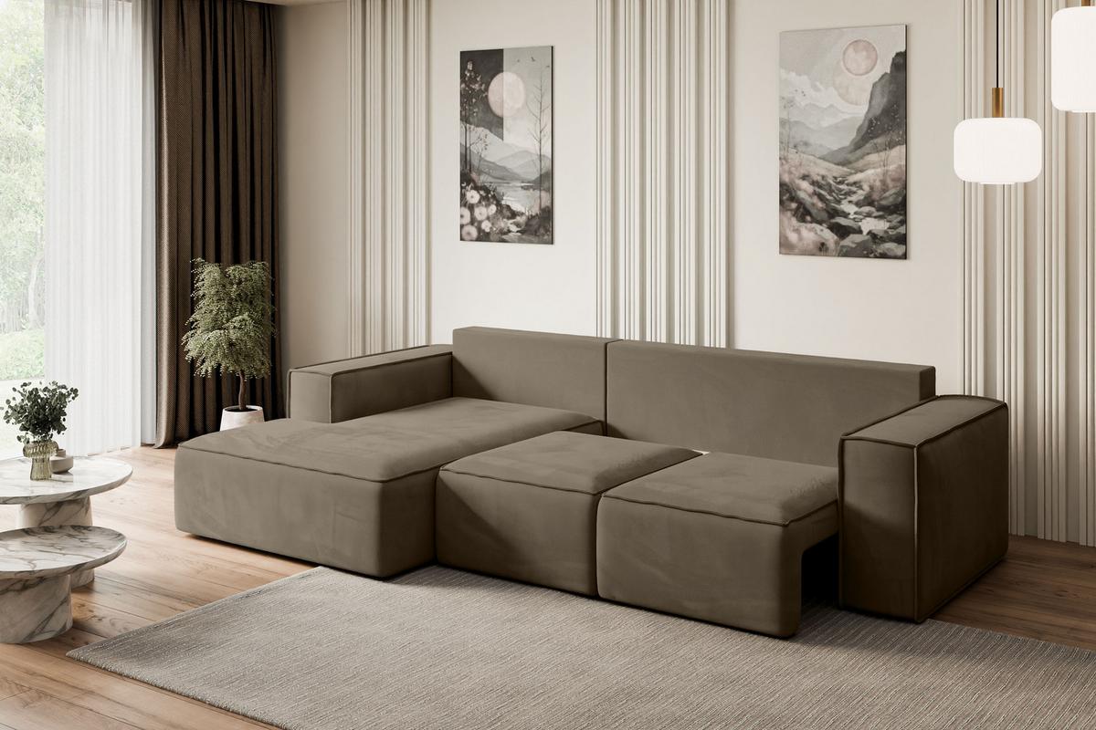 ECKSOFA mit Schlaffunktion und Bettkasten SERRA-L-S - 266x161x87 cm Braun Velours - Schwarz/Braun, Holzwerkstoff/Kunststoff (266/161cm) - ALTDECOR
