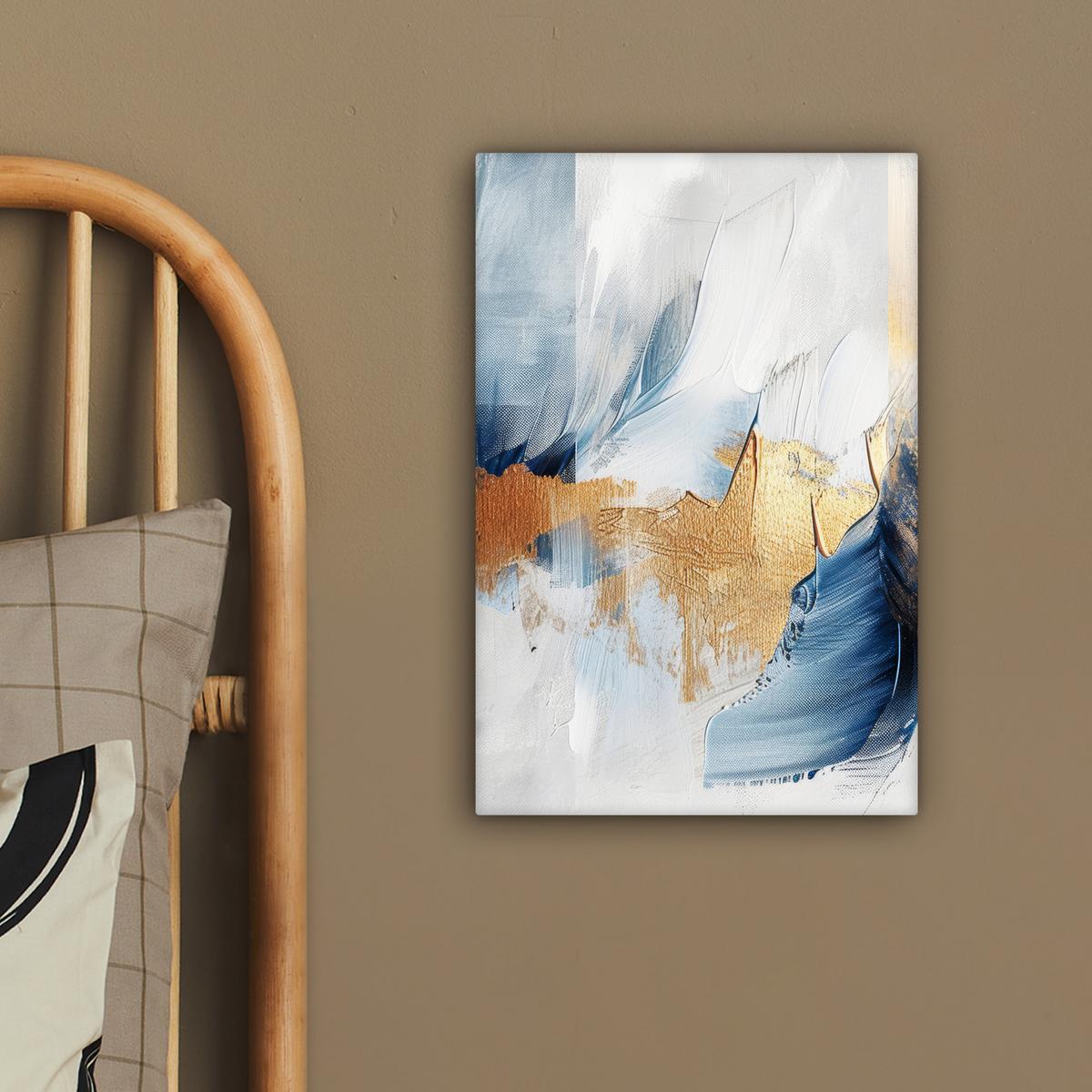 LEINWANDBILD Gold - Blau - Aquarell - Kunst - Modern Deko Wohnzimmer 20x30 cm - Hellblau, Textil (20/30cm) - MuchoWow