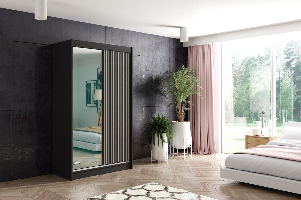 KLEIDERSCHRANK VILAN mit Spiegel/LED - 120 cm - Schwarz - Schwarz, Holzwerkstoff (120/215/61cm) - ALTDECOR
