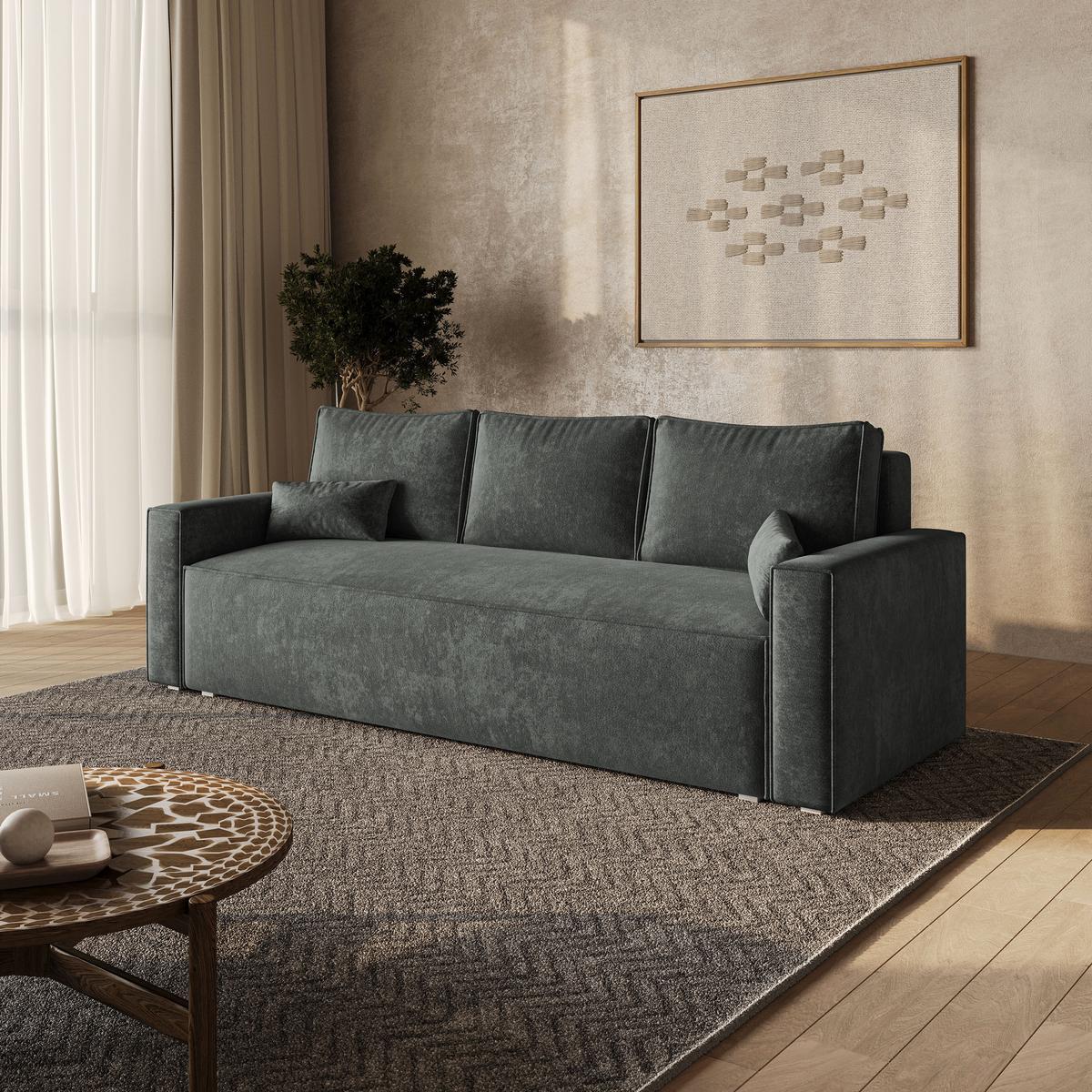 BETTSOFA MENI LM Grau Chenille-Stoff mit Schlaffunktion - Grau, Textil (232/85/87cm) - MASSENO