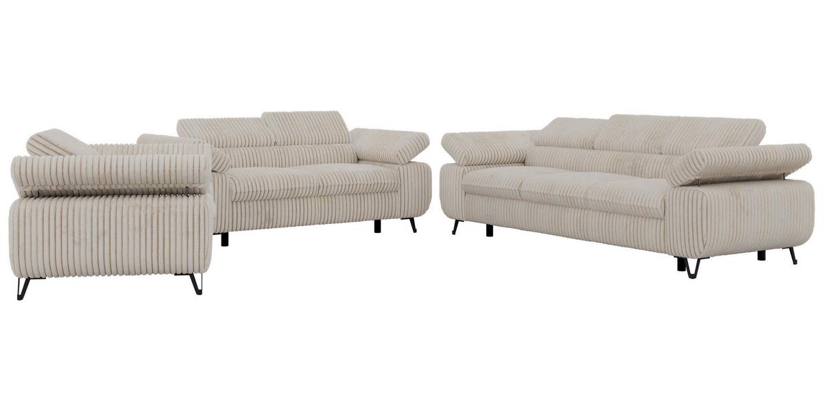 SITZGARNITUR PETER 1+2+3 - Beige Cord - Beige/Creme, Textil/Metall (262/76/99cm) - MKS