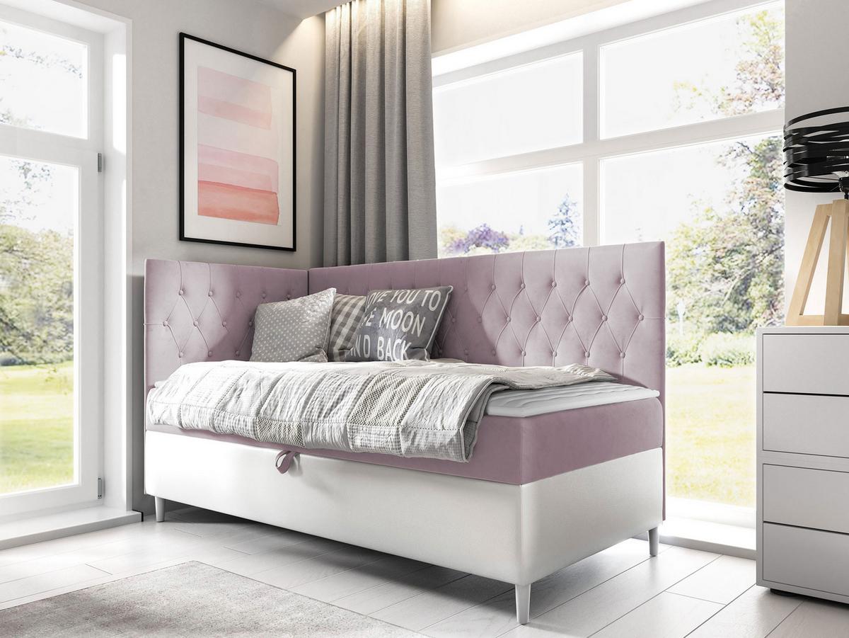 BOXBETT Filip Junior 3, Seite zum Öffnen des Bettkastens: Links - H3 - Weiß/Rosa, Holz (90/200cm) - MIRJAN24