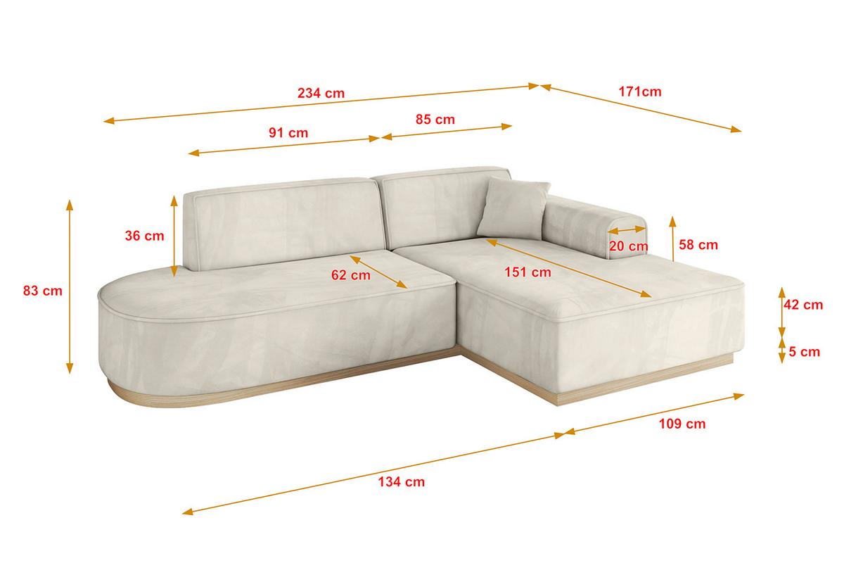 ECKSOFA Ottomane Rechts IREA-L1 - 234x171x83 cm Dunkelgrau - Ecru, Holzwerkstoff/Textil (171/234cm) - ALTDECOR
