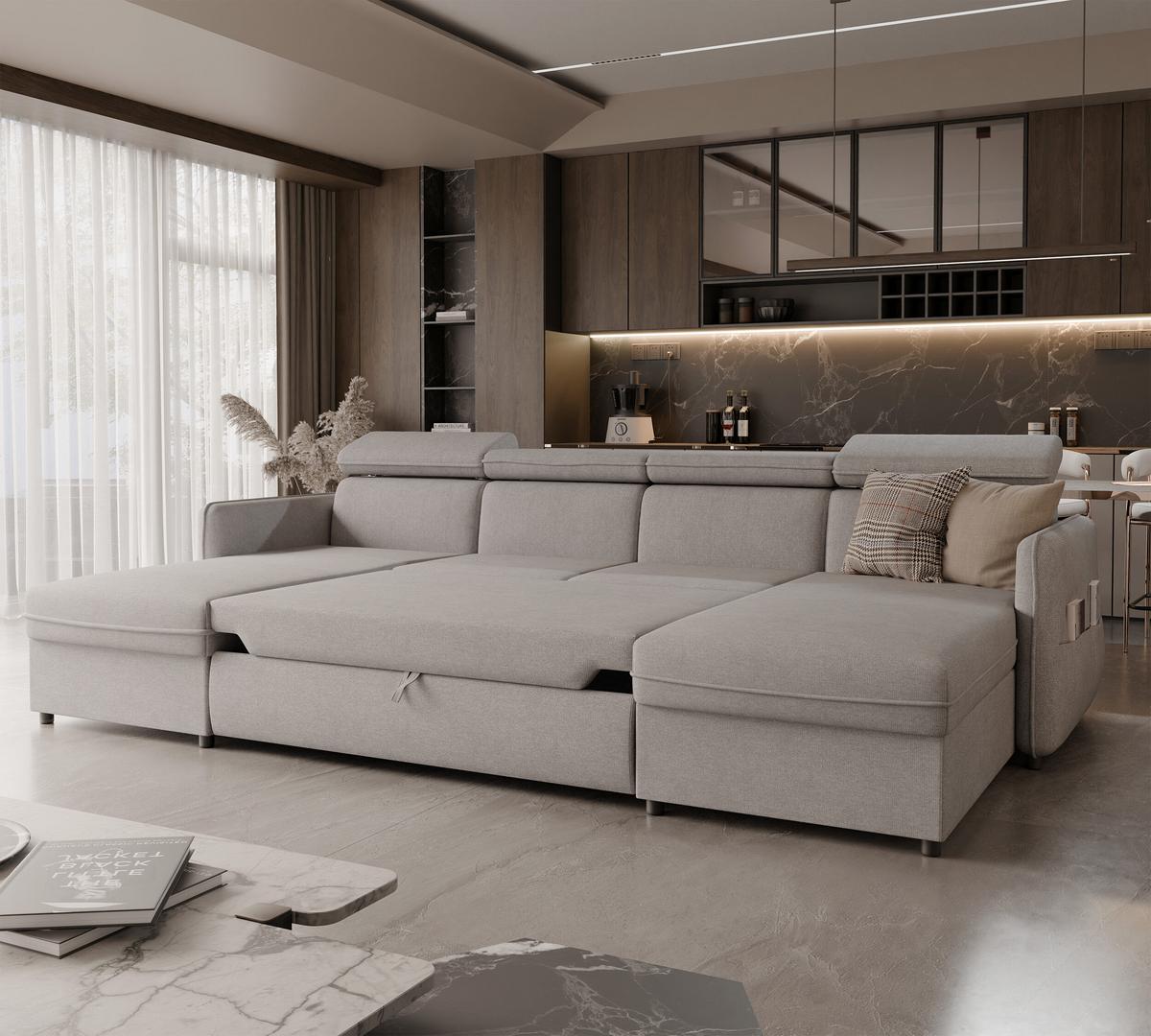 WOHNLANDSCHAFT U-Form Beni mit Schlaffunktion, Stoff Soro 90 Grau - Grau, Holzwerkstoff (286/60/166cm) - Idohome