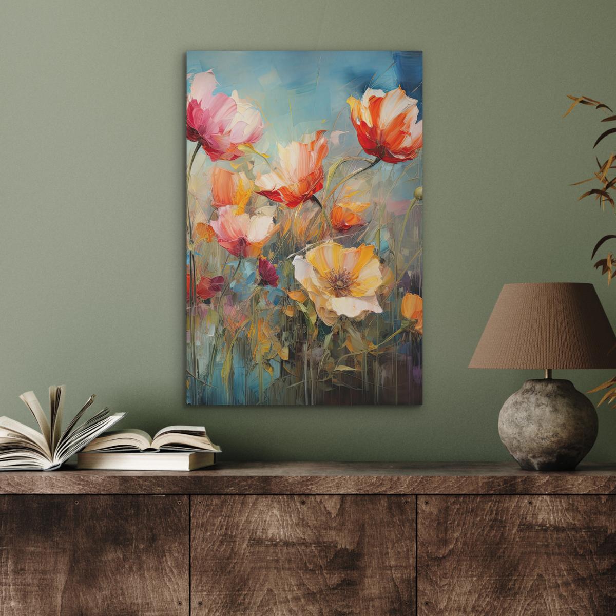 AKUSTIKBILD Blumen - Aquarell - Kunst - Botanisch - Natur Kunstdruck Schlafzimmer 50x70 cm - Orange, Kunststoff (50/70/0.9cm) - MuchoWow